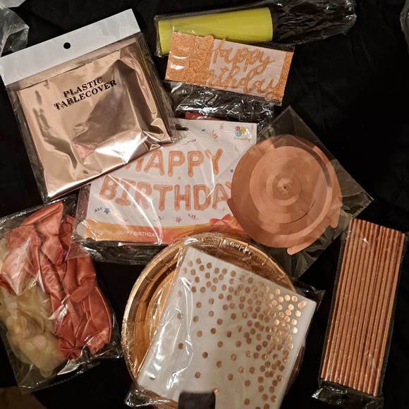 Birthday Decor in Rose Gold-Plates-cups-balloons-balloon pump and more - Picture 2 of 3